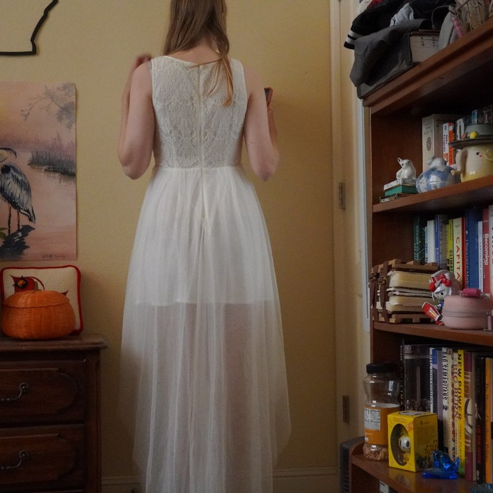 White Lace High Low Dress Semi-formal Bridal Reception Photoshoot